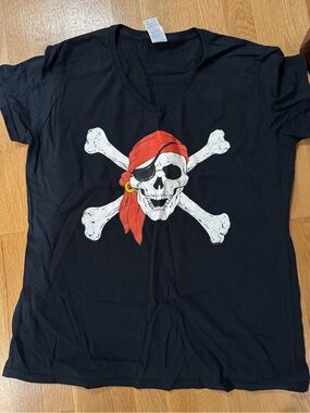 Gildan Black Tee with White Skull and Red Bandana